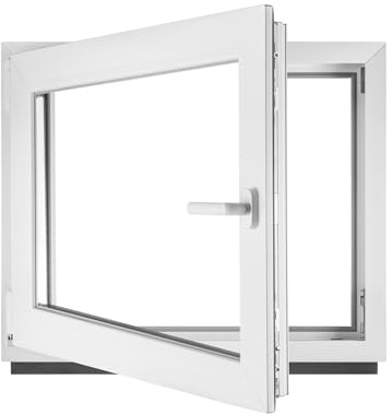 BAUPLAZA Plastfönster B x H 65 x 55 cm vit – lutande källarfönster DIN vänster – 2-vägs glas 32 mm – värmeskydd och ljudisolering – PVC-fönster för hus, källare, garage