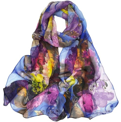 FAIRYGATE Scarf Gifts for Women Flower Floral Print Women's Scarves & Wraps Georgette Chiffon Shawl for Women Wedding Evening Scarfs