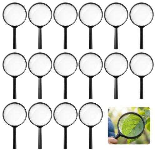 16 Pièces Loupes à Main en Plastique, 12x6cm 5X Petite Loupe de Lecture