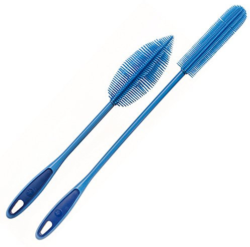 Kochblume Flaschenbürste 36cm & Flaschenbürste Slim 2er Set | Premium-Silikon & BPA frei| Hitzbeständig | Spülmaschinenfest | Von schmalen Öffnungen bis zu Thermoskannen & Karaffen | Farbe: blau