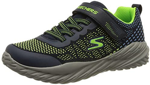 Skechers NITRO SPRINT KARVO, Zapatillas para Niños, Navy Textile/ Lime & Blue Trim, 36 EU