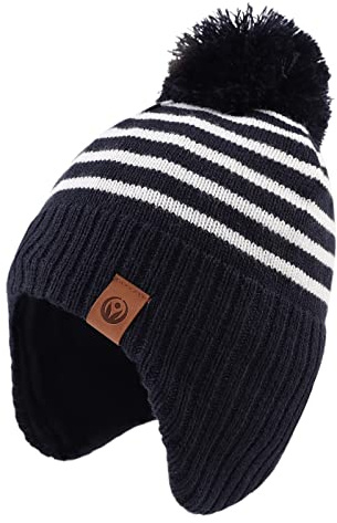 XIAOHAWANG Rayas Invierno Bebé Gorro De Punto Sombrero Niños Niñas Pequeños Niños Cálidos Bebé Gorros Clásicos (Sombrero Azul Marino, S)