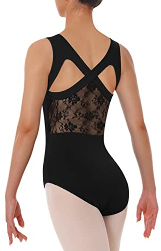 Tegmk Womens Lace Leotard for Dance Ballet Tank Crisscross Back, Ballerina Gymnastics Dancewear(7202-06-S)