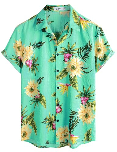 VATPAVE Mens Hawaiian Shirt Short Sleeve Button Down Shirts XXL LightGreen