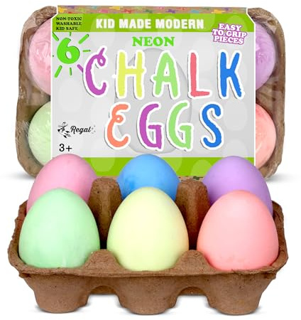 Kid Made Modern Sidewalk Chalk Set for Kids - Washable, Neon Colored Egg Chalk for Outdoor Play and Chalkboard Art - Ages 3+ (6 Pieces, Multicolor)