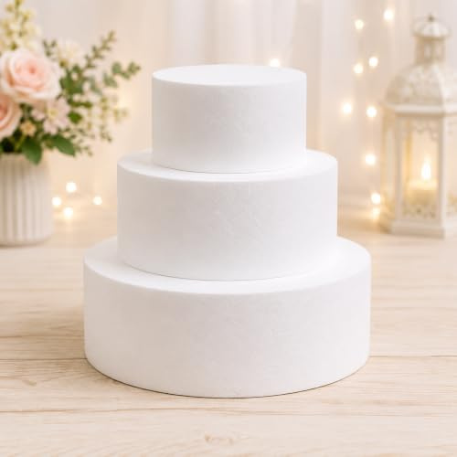 Torta Finta in Polistirolo 3 Piani per Caramelle e Marshmallow - Base per Torta Scenografica, Confettata, Compleanno, Battesimo, Matrimonio e Candy Table - Diametri 20, 15 e 10 cm