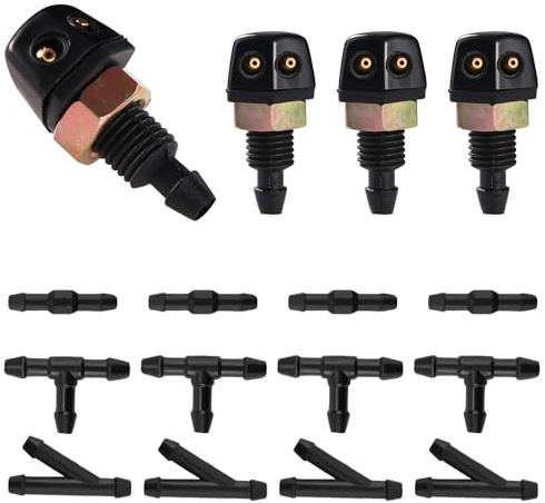 Lyeteung 4 Stücke Universal Auto Windschutzscheibe Scheibenwaschdüsen, Auto Frontscheibe Scheibenwischer Waschdüsen, Auto Front Scheibenwischerdüsen, mit 12 Stücke Schlauchverbinder