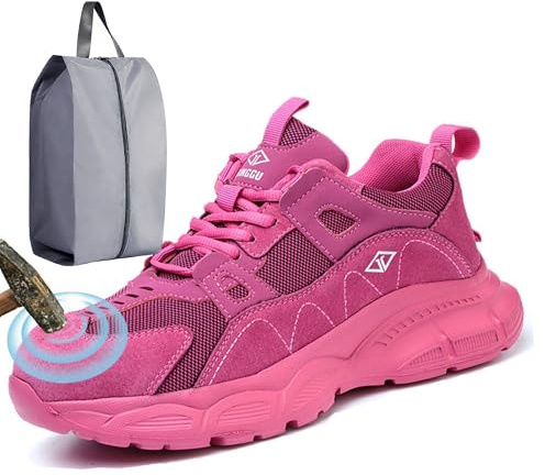 CaiHmnsa Sicherheitsschuhe Damen Leicht Atmungsaktiv Sicherheitsschuh, Sommer Arbeitsschuhe Herren Mit Stahlkappe, Schweißerschuhe Safety Shoes For Schweißer(Pink,EU39)