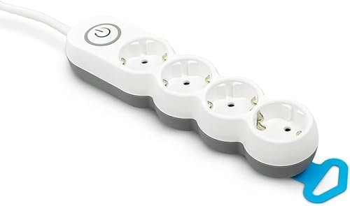 Garza - Multiprise 4 Prises, avec Interrupteur, fiche Plate, multiprise 1,4 mètre, Protection Enfant, Blanc, Gamme Design