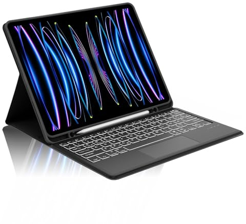 Occtingkind Für iPad Pro 12,9 Hülle mit Tastatur, Trackpad & 7-Farben-Beleuchtung, für iPad Pro 12,9 3-6. Gen (2018-2022) (A2231/A2459 u,a,) – Deutsches QWERTZ, USB-C, Magnetisch, Mitternachtsblau