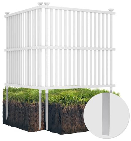COSTWAY Gartenzaun 2-teilig, 114 cm hoch, Zaun mit Pfosten & Schutzkappen, PVC Sichtschutzzaun, Steckzaun Zaunelementen, Freistehender dekorativer Zaun, Sichtschutz für Garten & Terrasse, Weiß