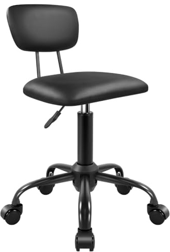 WKWKER Square Swivel Stool with Wheels Height Adjustable Stools for Home Work Drafting SPA Massage Shop Cost-Effective Rolling Stool Chair with Back (Black)