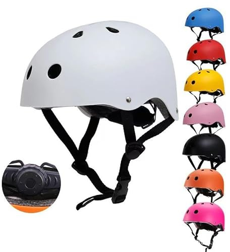 Multifunctional Sports Helmet for Kids & Adults – Adjustable, Ventilated Safety Helmet for Cycling, Skateboarding, Inline Skating, Balance Bikes, and Ice Skating (White, M(52-57cm))
