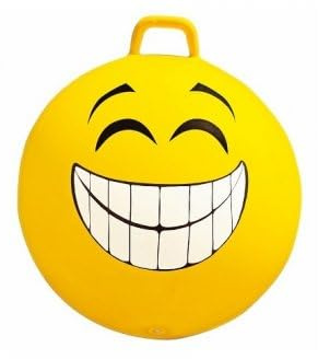 cavernedesjouets Ballon Sauteur XXL 65 cm Jaune Visage Souriant - PVC Robuste, poignée - Enfant/Adulte - 80 kg Max - Set Jouet d'intérieur et Une Carte Tigre
