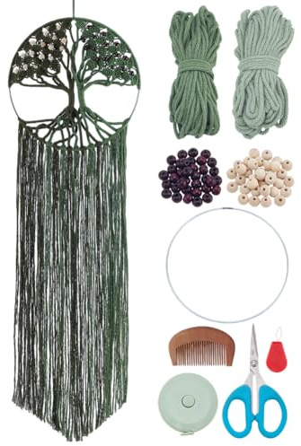 FREEBLOSS Juego de macramé Árbol de la vida para principiantes DIY macramé colgante de pared Tapiz bohemio decoración del hogar para sala de estar y dormitorio
