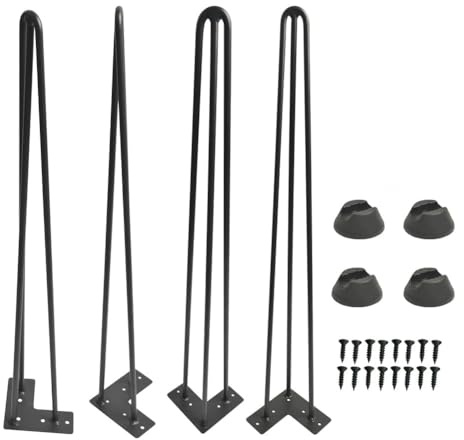 H JINHUI 4 Pieds de table16 inch Furniture Metal Hairpin Legs, 3-Support Rod Metal Table Legs