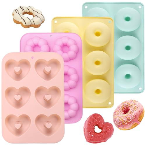 unbholkk 4 Stück Lebkuchenform, Donuts Backform, Lebkuchenformen Silikon Hohlräume Kuchenform für Kuchen, Kekse, Bagels, Muffins