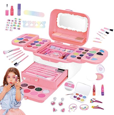 Play Maquillaje,Kit de maquillaje para niños pequeños | Juguetes cosméticos reales lavables para niñas | Juguete para niñas pequeñas con espejos, juguetes de , maquillaje para niños de 3 a 12 años, Na