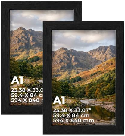 DECORO Black A1 (59.40 X 84 CM) Pack of 2 Picture Frame with Plexiglass Front & Engineered Wood Construction, Wall Hanging Display for Photos, Posters, Prints & Artwork, Portrait or Landscape