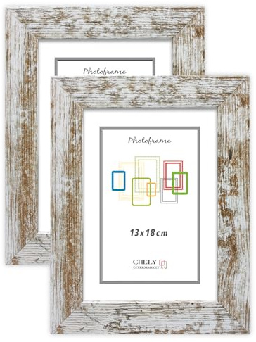 CHELY INTERMARKET MOD204 Marco Fotos Decorativo Estilo Clásico Vintage 13x18cm Pack2Uds Madera MDF con Cristal Real Diseño Montaje Vertical Horizontal Ideal Diplomas Certificados Fotografías