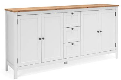 Newfurn Kommode Weiß Wildeiche Sideboard Vintage Landhaus - 180x90x40 cm (BxHxT) - Highboard Anrichte - [Eireen.Three] Wohnzimmer Schlafzimmer Flur Esszimmer