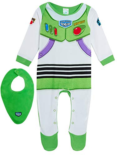 Disney Pijama para bebé niño Toy Story 4 Buzz Lightyear Babygrow + babero bandana, set de regalo, verde/blanco, 9-12 meses