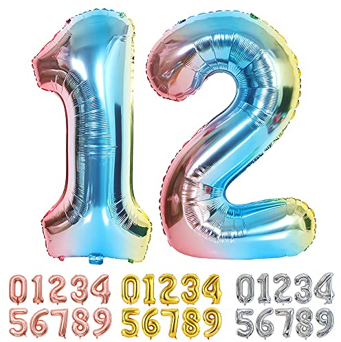 Ponmoo Foil Balloon Number 12/21 Gradient Blue, Giant Numbers 0 1 2 3 4 5 6 7 8 9 10-19 20-29 30-39 40-49 50-60-70-80-90-100, Large Balloons for Wedding Anniversary Birthday Party Decoration