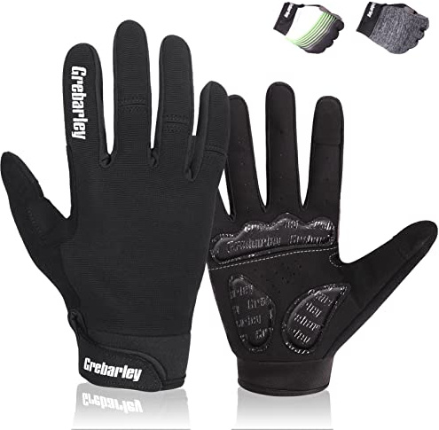 Grebarley Gants de Cyclisme, Gants de VTT, à Doigt Complet Respirant Gant Cycliste Anti-Choc et Anti-Dérapage Gant Vélo pour Hommes Femmes Bicyclette BMX Motocross (Noir, S)