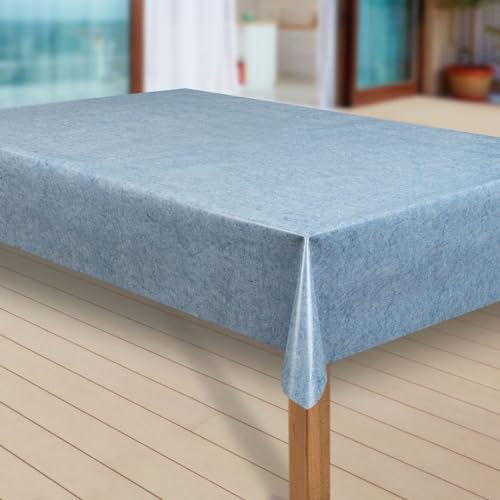 laro Wachstuch-Tischdecke Abwaschbar Garten-Tischdecke Wachstischdecke PVC Plastik-Tischdecken Eckig Meterware Wasserabweisend Abwischbar, Muster:Uni blau meliert, Größe:140x140 cm