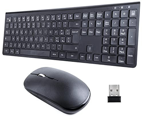 HomiTech Kit Tastiera e Mouse Wireless Batteria Ricaricabile Integrata Senza Fili per Computer PC Tablet Compatibile Windows Android Mac 16 Tasti Multimediali Alta Precisione Silenzioso Ergonomico