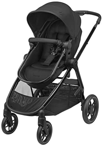 Maxi-Cosi Zelia 3 Luxe 2-in-1 Prams Travel System, 0 - 4 Years, up to 22 kg, Baby Stroller, Reclinable, Reversible Pushchair Seat & Pram Body, One-Hand Fold, XXL Shopping Basket, Twillic Black