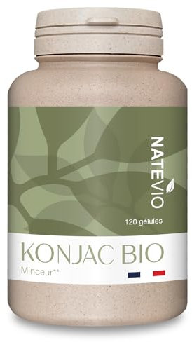 NATEVIO Konjac Bio - 3360 mg glucomannane - 180 gélules minceur puissantes - Coupe faim - Perte de poids - Phytothérapie - Fabriqué en France - Certifié Bio