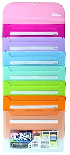 Office Box, Carpeta Desplegable de 7 Divisiones con Cierre de Goma y Colgador - Indicadores en Personalizables y Tarjeta Horario, Ideal Aulas, Personal y Estudio (Rosa)