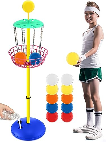 Meooeck 42 Inches Mini Disc Golf Baskets with 10 Flying Discs Golf Starter Set for Indoor Outdoor Yard and Beach Games(Cute Color)