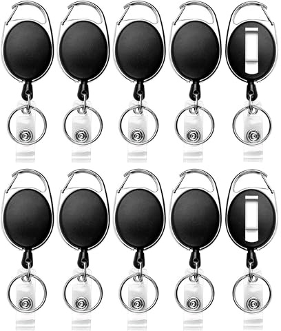 Teskyer 10 Piezas Llavero Retractil, Llavero Extensible Retractil, Llavero Extensible, Fácil de Enganchar en Cinturones, Cinturones de Cartera, Mochilas