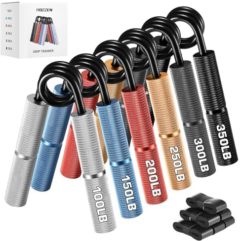 Hozzen 6 Forearm Training Hand Grip - (100-350Lb) Metal Hand Grip, Forearm Tools with Sponge Cover and Case, Forearm Tools Gripper for Home, Gym and Office