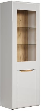 trendteam smart living - Marlon - Vitrine - Weiß Hochglanz/Evoke Eiche - Wohnzimmerschrank mit 5 Fächern - (BxHxT) 65 x 192 x 40 cm - grifflos - kratzfest