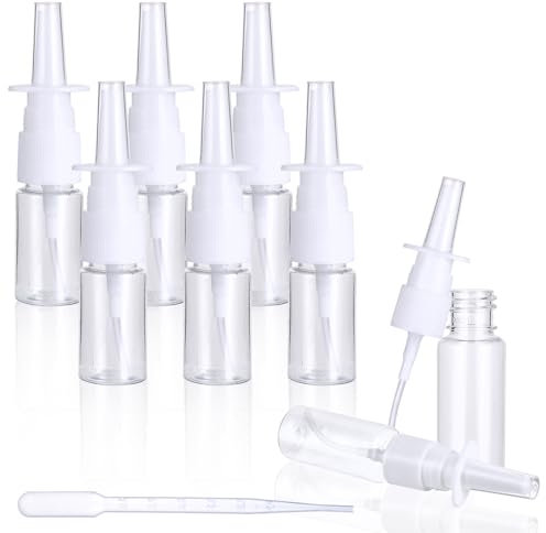 Giantree 6 flaconi spray nasale, flacone spray nasale, 10 ml, nebulizzatore ricaricabile con 1 contagocce spray nasale, bottiglia vuota in plastica, nebulizzatore fine per naso, 572711_1-SALZZ-A
