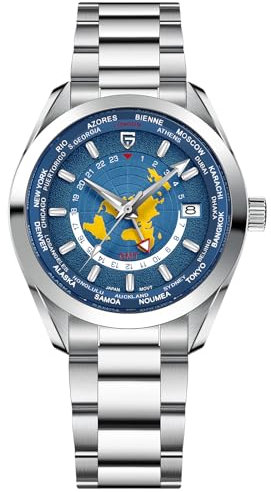 Pagani Design 1788 GMT Automatikuhren für Herren, hochwertiges NH34 GMT-Uhrwerk, Edelstahlarmband, 100 m wasserdicht, luxuriöse modische Herrenuhren mit zwei Zeitzonen, dunkelblau