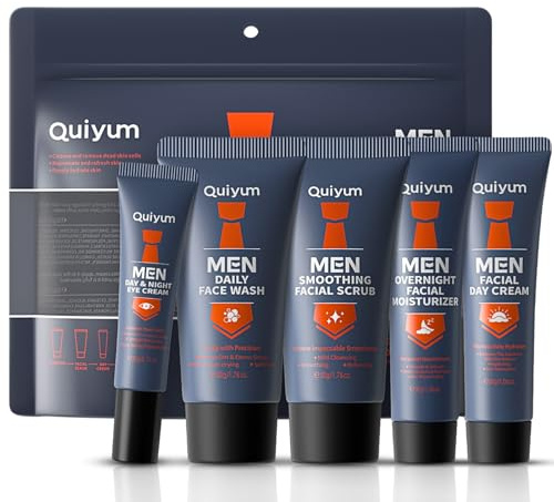 Men's Face Care Kit - Skincare Gift Set With Face Wash, Scrub, Evening Moisturiser, Day Cream & Eye Cream - Anti-Aging Routine Kit, Unique Gifts for Him