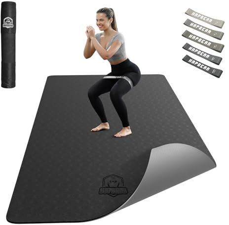 HAPBEAR Yogamatte XXL - 183cmx91cmx6mm Dicke, Extra Groß Rutschfest Breit Yoga Matte, Gymnastikmatte Sportmatte Fitnessmatte, TPE Matte Trainingsmatte, Inklusive Resistance Bands & Tragetasche