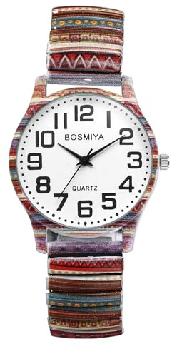 JewelryWe Orologio da Polso da Donna Elastico: Orologio Boemia Estivo con Numero Grande Cinturino Colorato in Metallo Retro Vintage Regalo per Lei