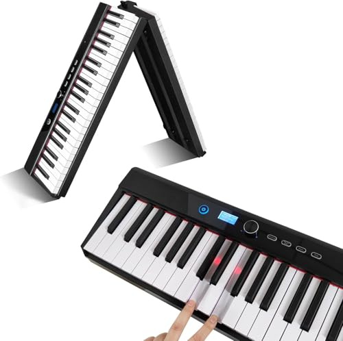 COOLMUSIC Piano Teclado Plegable de 88 Teclas, Piano Digital Portátil con Bluetooth, Teclas Semi Contrapesadas, Teclado Eléctrico Full Size para Principiantes y Adultos, con MIDI, Pedal y Bolsa