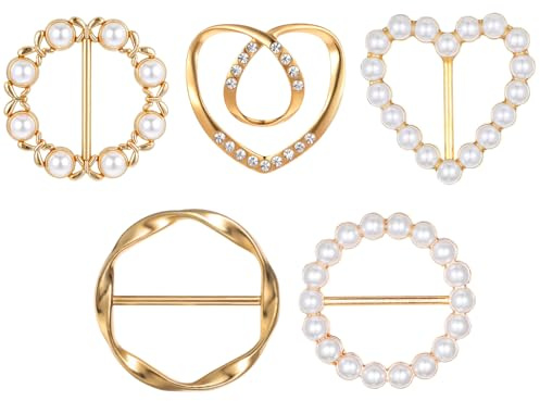 5 Pcs Scarf Rings for Women 5 Styles T-shirt Ties Clips Silk Scarf Buckle Shirt Waist Cinch Clip Fashion Metal Clothes Corner Knotted Ring Slides Fit Womens Clothing Accessories Gold Ladies Gifts