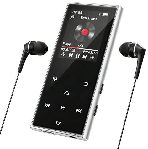 128GB MP3 Player with Bluetooth 5.3, AGXOV Music Player with Built-in HD Speaker, FM Radio, Voice Recorder, HiFi Sound, E-Book, Earphones Included