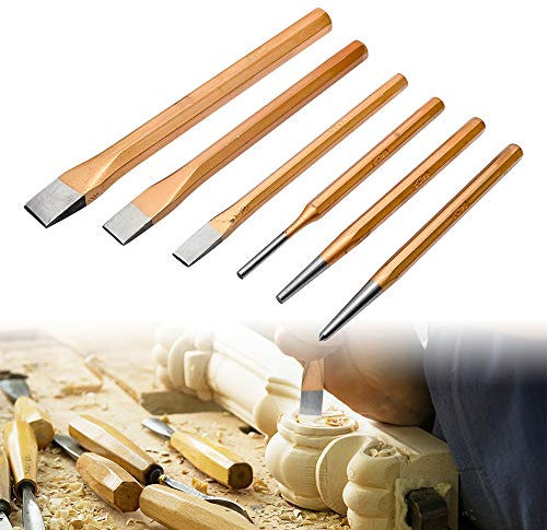 Set di 6 pezzi di punzoni e scalpelli, per intaglio del legno, set di strumenti robusti per meccanici ingegneri e fai da te