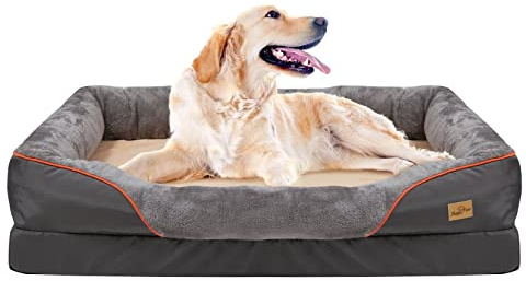 BingoPaw X-Large Memory Foam Dog Bed: Orthopedic Waterproof Pet Sofa Beds Washable - Bolster Puppy Cushion Mat with Pillow and Removable Cover for Large Dogs XL(97x72cm)