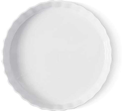 TAMUME Plato Hondo para Tartas, Molde para Hornear de Porcelana y Bandeja para Pizza, Bandeja Redonda para Tartas de Cerámica y Bandeja Estriada para Hornear Pasteles (20cm)