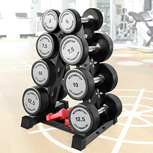 BRTGYM Dumbbells Rack Weight Stand (Rack Only), 13GA Steel Constructed, Max Support 470lbs, 4- Tier Compact Design 16.3L x 15.6W x 24.5H