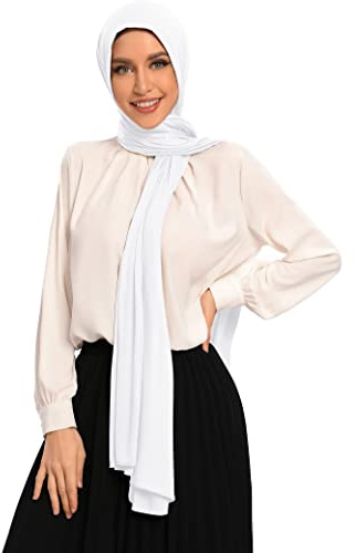 Txmout Premium Jersey Hijab Scarfs for Women Soft Stretchy Non Slip Muslim Scarf Long Breathable Head Wrap (White)